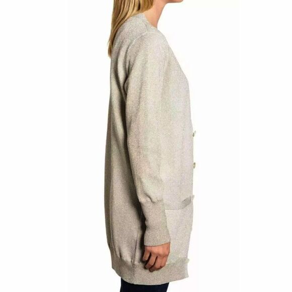 J. Crew Collection - Double-Knit Sparkle Long Cardigan Sweater - Size XS, Silver - Picture 3 of 17